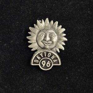 Daytona 1996 Pewter Sun Face Lazy Hound Bike Pinback Lapel Pin Souvenir